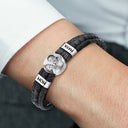 Gift For Father, Parents, Gift For Mother, New Dad, Happy, Gift For Husband - Custom Photo Forever Love Dad Mom Children Family - Personalized Leather Braided Bracelet