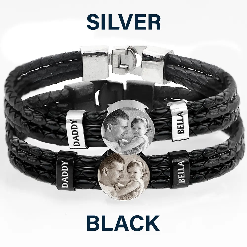 Gift For Father, Parents, Gift For Mother, New Dad, Happy, Gift For Husband - Custom Photo Forever Love Dad Mom Children Family - Personalized Leather Braided Bracelet