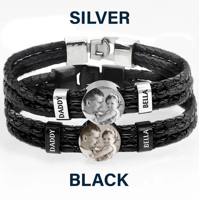 Gift For Father, Parents, Gift For Mother, New Dad, Happy, Gift For Husband - Custom Photo Forever Love Dad Mom Children Family - Personalized Leather Braided Bracelet