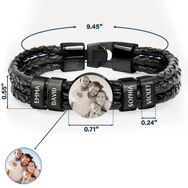 Gift For Father, Parents, Gift For Mother, New Dad, Happy, Gift For Husband - Custom Photo Forever Love Dad Mom Children Family - Personalized Leather Braided Bracelet