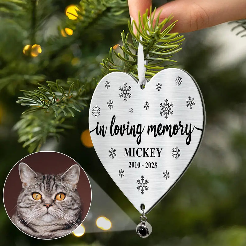 Sad,Memorial,Dog Lovers,Pet Lovers,Cat Lovers,Christmas - Custom Photo Forever Loved Memorial Dog Cat - Personalized Custom Shaped Photo Projection Ornament