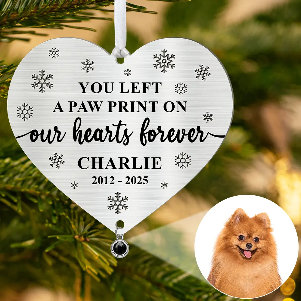 Sad,Memorial,Dog Lovers,Pet Lovers,Cat Lovers,Christmas - Custom Photo Forever Loved Memorial Dog Cat - Personalized Custom Shaped Photo Projection Ornament