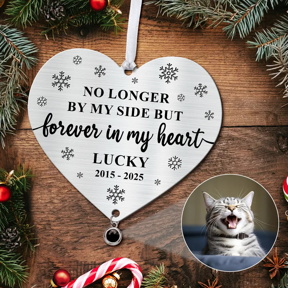 Sad,Memorial,Dog Lovers,Pet Lovers,Cat Lovers,Christmas - Custom Photo Forever Loved Memorial Dog Cat - Personalized Custom Shaped Photo Projection Ornament