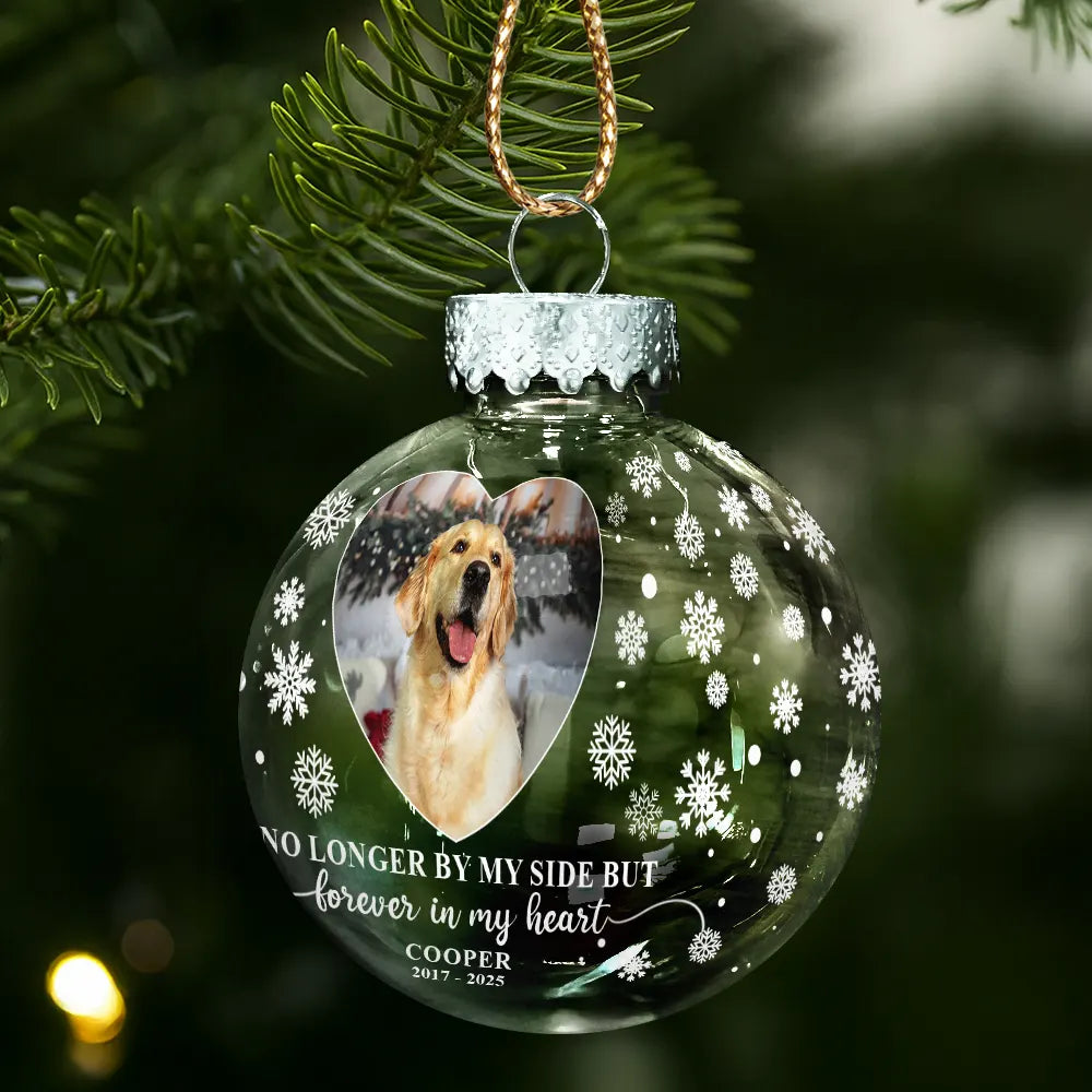 Sad,Memorial,Dog Lovers,Pet Lovers,Cat Lovers,Christmas - Custom Photo Forever Loved Memorial Dog Cat - Personalized Ball Ornament