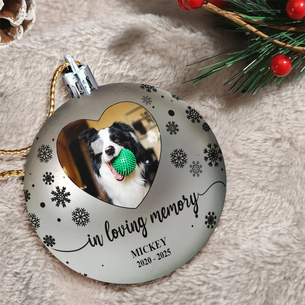 Sad,Memorial,Dog Lovers,Pet Lovers,Cat Lovers,Christmas - Custom Photo Forever Loved Memorial Dog Cat - Personalized Ball Ornament