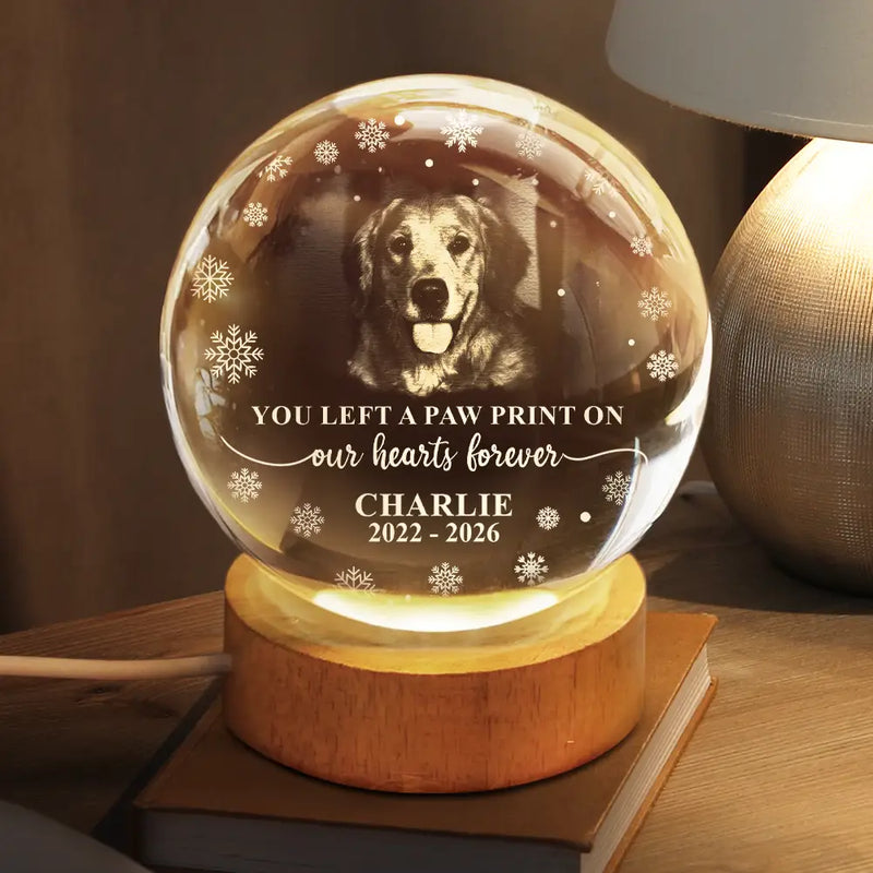 Sad,Memorial,Dog Lovers,Pet Lovers,Cat Lovers - Custom Photo Forever Loved Memorial Dog Cat - Personalized Crystal Globe Lamp