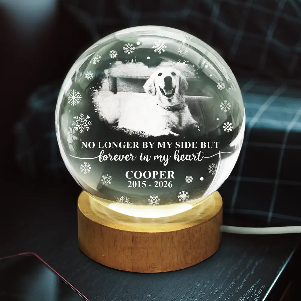 Sad,Memorial,Dog Lovers,Pet Lovers,Cat Lovers - Custom Photo Forever Loved Memorial Dog Cat - Personalized Crystal Globe Lamp