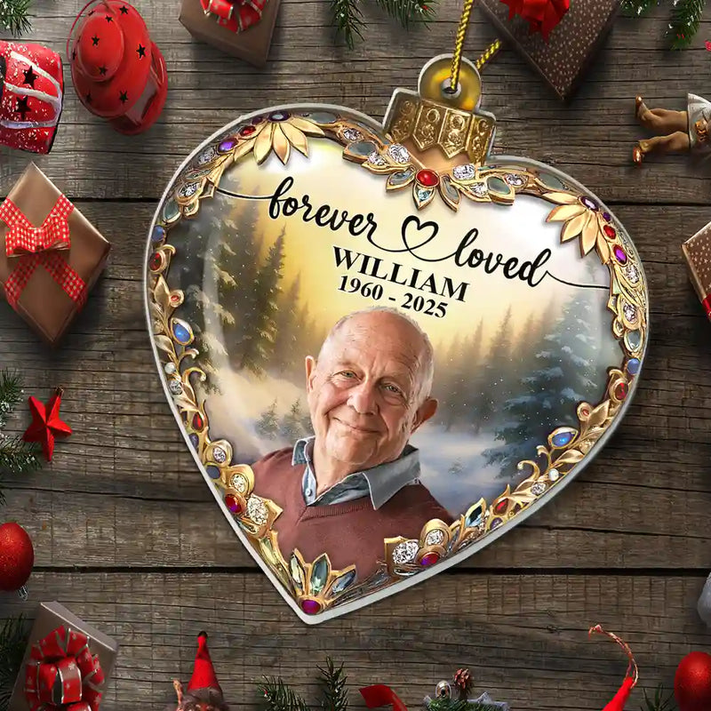 Pet Lovers,Cat Lovers,Dog Lovers,Sad,Memorial - Custom Photo Forever Loved Memorial Dog Cat - Personalized Custom Shaped Acrylic Ornament