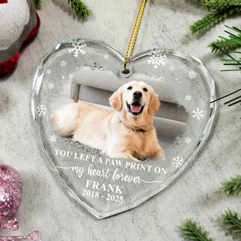 Sad,Memorial,Dog Lovers,Pet Lovers,Cat Lovers,Christmas - Custom Photo Forever Loved Memorial Dog Cat - Personalized Heart Shaped Glass Ornament