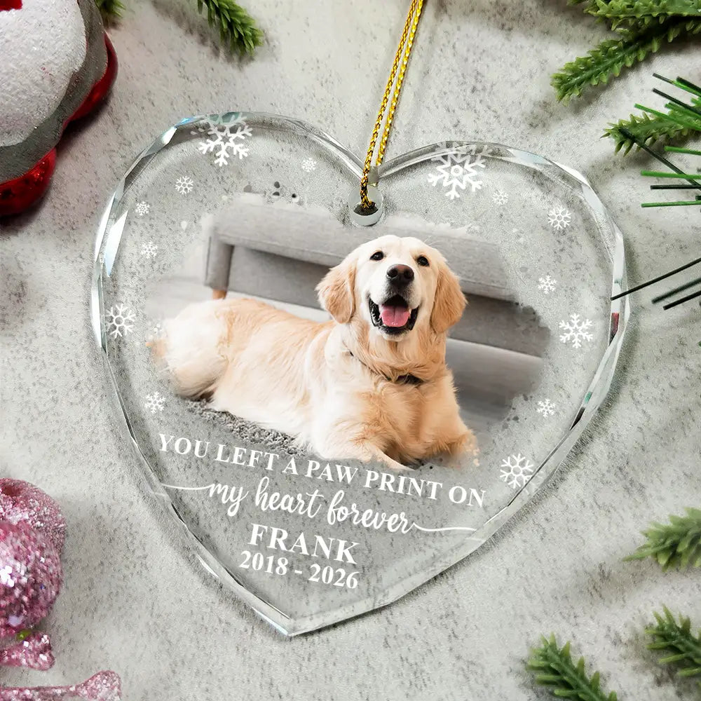 Custom Photo Forever Loved Memorial Dog Cat - Personalized Heart Shaped Glass Ornament