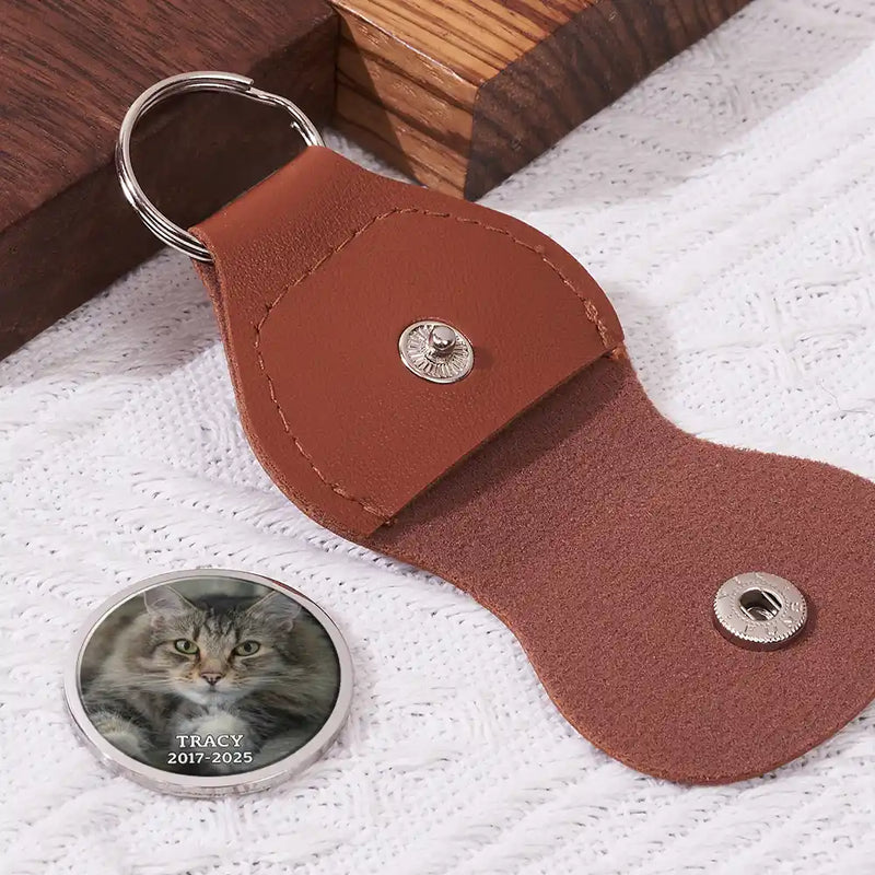 Pet Lovers,Cat Lovers,Dog Lovers,Sad,Memorial - Custom Photo Forever Loved Memorial Dog Cat - Personalized Leather Pocket Hug