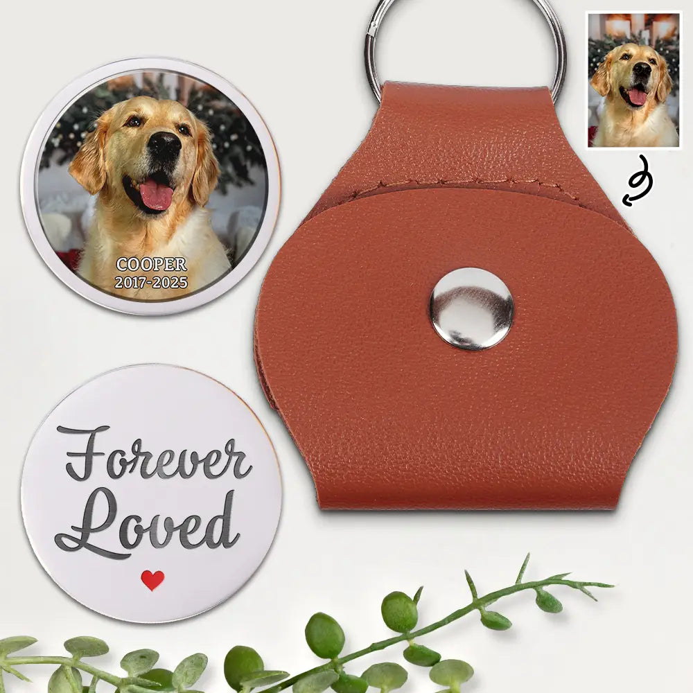 Pet Lovers,Cat Lovers,Dog Lovers,Sad,Memorial - Custom Photo Forever Loved Memorial Dog Cat - Personalized Leather Pocket Hug