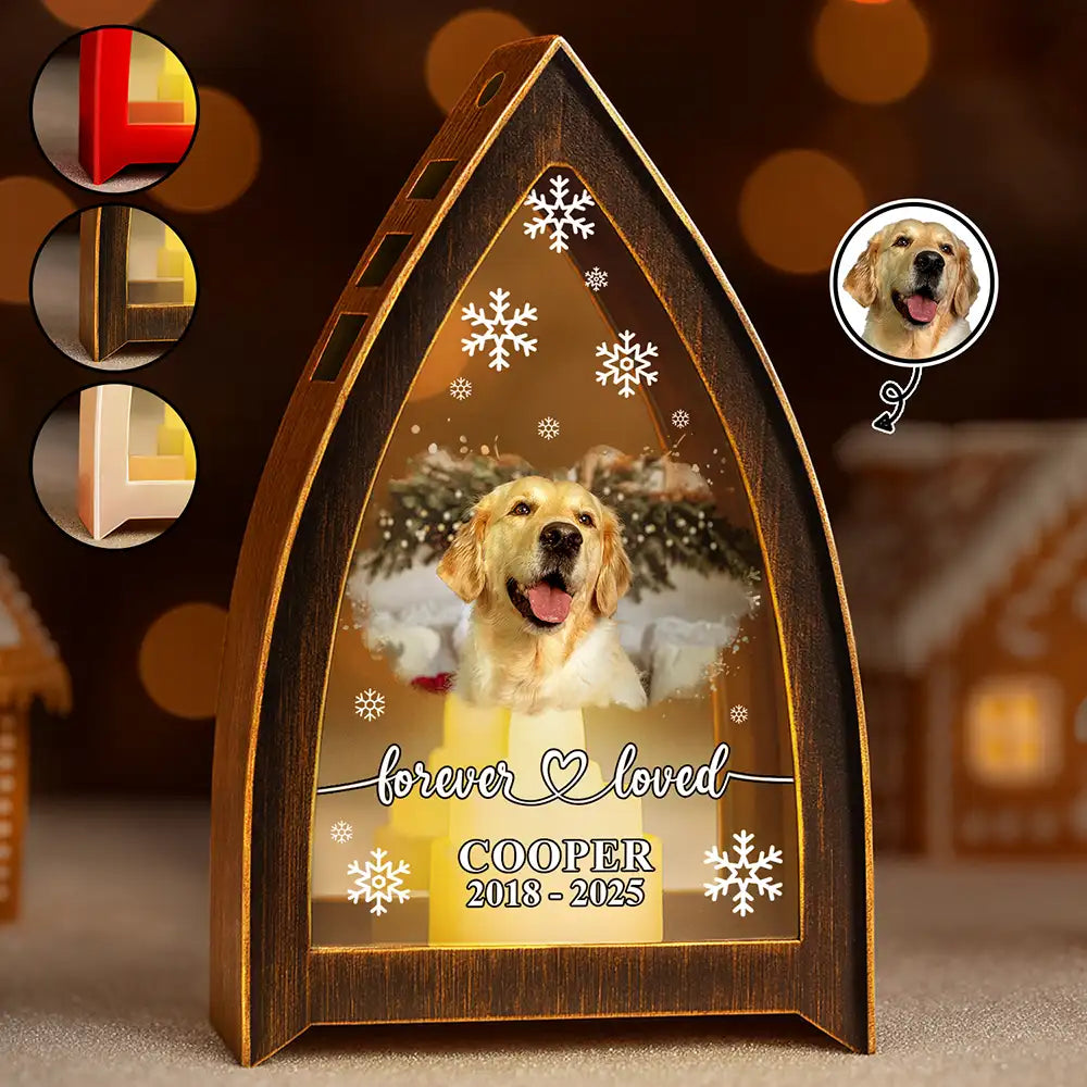 Sad,Memorial,Dog Lovers,Pet Lovers,Cat Lovers,Christmas - Custom Photo Forever Loved Memorial Dog Cat - Personalized Tabletop Lantern Light