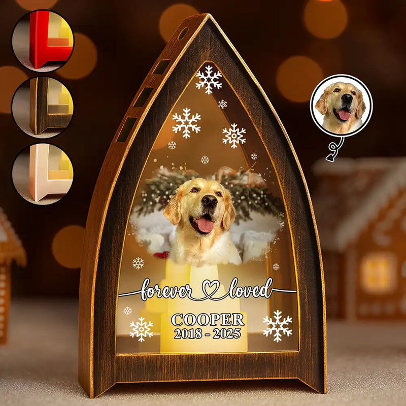 Sad,Memorial,Dog Lovers,Pet Lovers,Cat Lovers,Christmas - Custom Photo Forever Loved Memorial Dog Cat - Personalized Tabletop Lantern Light