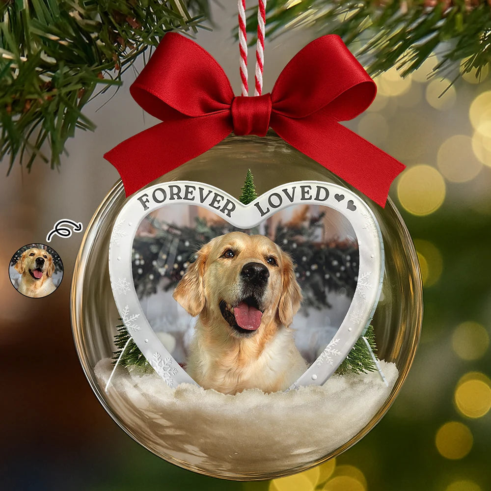 Pet Lovers, Cat Lovers, Dog Lovers, Sad, Memorial, Christmas - Custom Photo Forever Loved Memorial Dog Cat Family - Personalized 3D Acrylic Ball Ornament