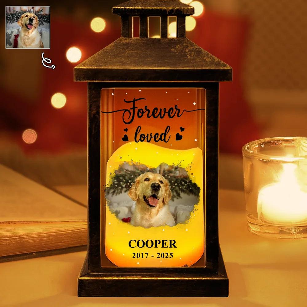 Custom Photo Forever Loved Memorial Dog Cat Family - Personalized LED Candle Lantern