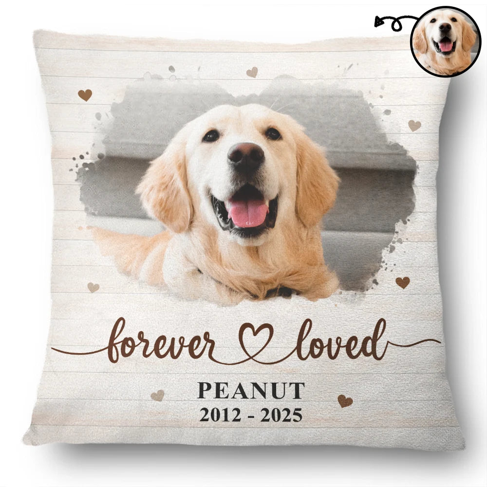 Pet Lovers, Cat Lovers, Dog Lovers, Sad, Memorial - Custom Photo Forever Loved Memorial Dog Cat Family - Personalized Pillow