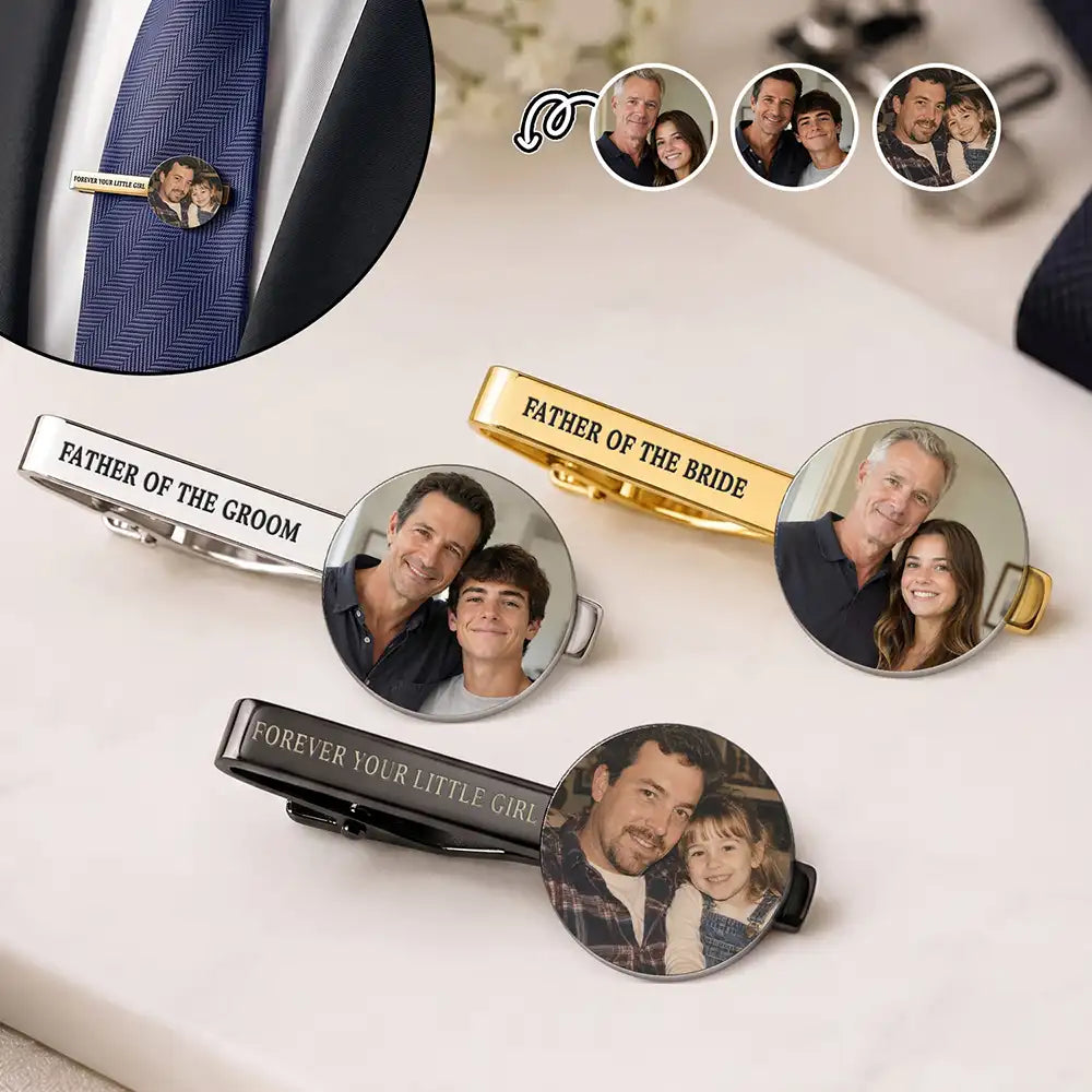 Sentimental,Gift For Father,Custom Photo,Wedding,Upload Full Photo - Custom Photo Forever Your Little Girl - Personalized Tie Clip