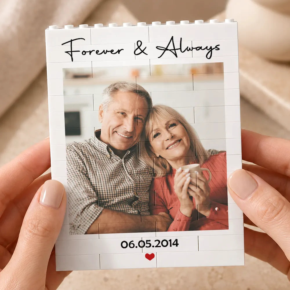 Custom Photo, Gift For Couples, Top Market, Romantic, Dynamic Photo - Custom Photo Forever & Always Couple Anniversary - Personalized Building Brick Blocks