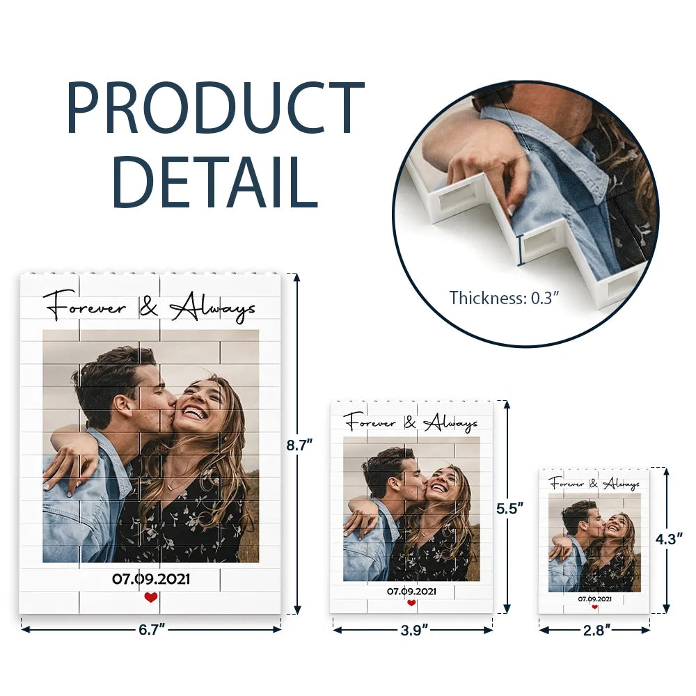 Custom Photo, Gift For Couples, Top Market, Romantic, Dynamic Photo - Custom Photo Forever & Always Couple Anniversary - Personalized Building Brick Blocks