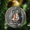 Wedding Anniversary, Christmas, Gift For Couples, Gift For Husband, Old Couples, Gift For Wife, Happy - Custom Photo From Then Until Now Growing Old Together Since - Personalized Circle Glass Ornament