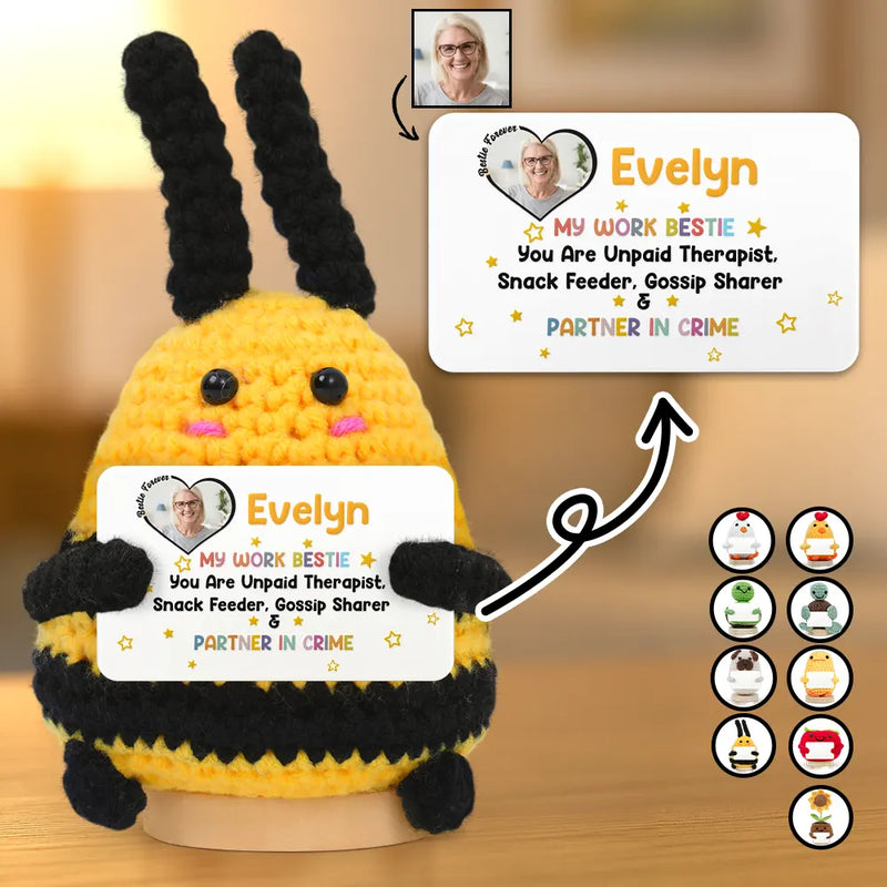 Gift For Bestie, Funny, Happy, Gifts For Colleagues, Christmas - Custom Photo Funny And Heartfelt Bestie - Personalized Doll Crochet With Custom Card