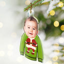 Funny, Parents, New baby, Gift For Grandparents, Christmas - Custom Photo Funny Baby Face Sweater - Personalized Custom Shaped Acrylic Ornament