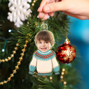 Funny, Parents, New baby, Gift For Grandparents, Christmas - Custom Photo Funny Baby Face Sweater - Personalized Custom Shaped Acrylic Ornament