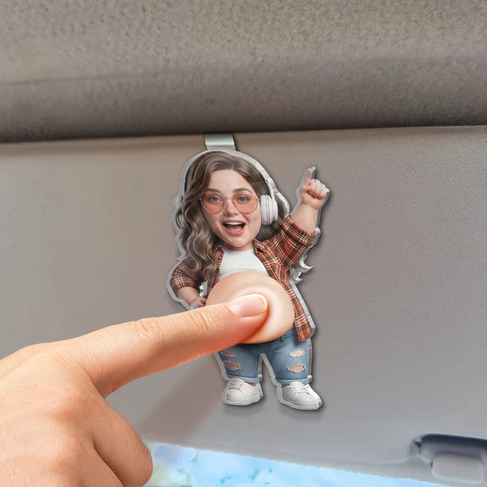 Custom Photo,Art Design,Family,Humorous,Photo - Belly FreeStyle Pose Figure - Custom Photo Funny Belly Character Family Member - Personalized Squishy Acrylic Car Visor Clip