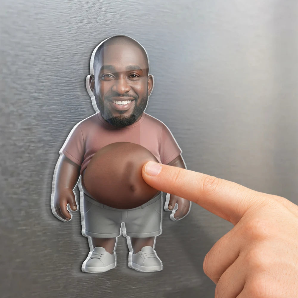 Custom Photo, Art Design, Family, Humorous, Photo - Belly FreeStyle Pose Figure - Custom Photo Funny Belly Character Family Members - Personalized Squishy Acrylic Fridge Magnet