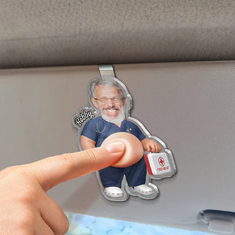 Custom Photo Funny Belly Healthcare Heroes - Personalized Squishy Acrylic Car Visor Clip