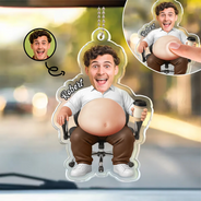 Gift For Colleagues,Humorous,Custom Photo,Cut-Face Photo - Custom Photo Funny Belly Office Squad - Personalized Squishy Acrylic Car Hanger