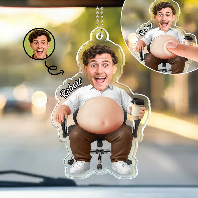 Gift For Colleagues,Humorous,Custom Photo,Cut-Face Photo - Custom Photo Funny Belly Office Squad - Personalized Squishy Acrylic Car Hanger