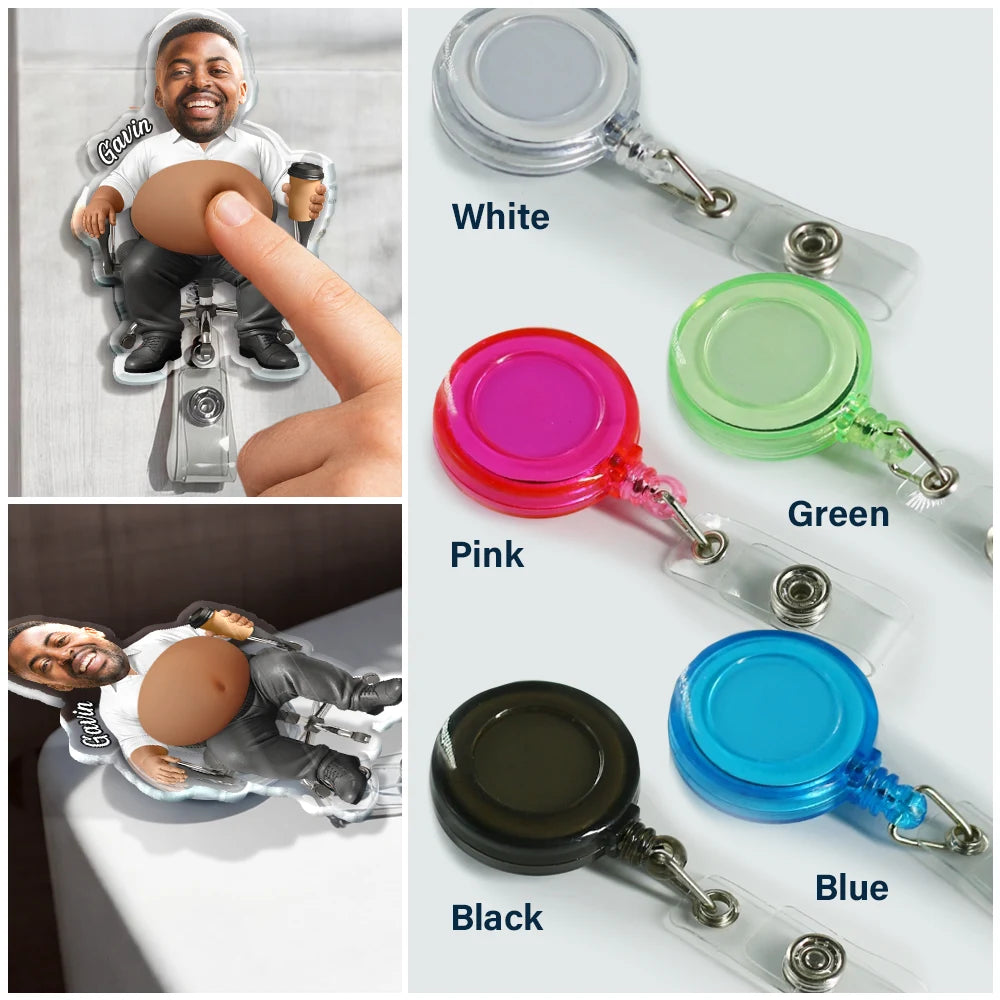 Gift For Colleagues,Humorous,Custom Photo,Cut-Face Photo - Custom Photo Funny Belly Office Squad - Personalized Squishy Badge Reel