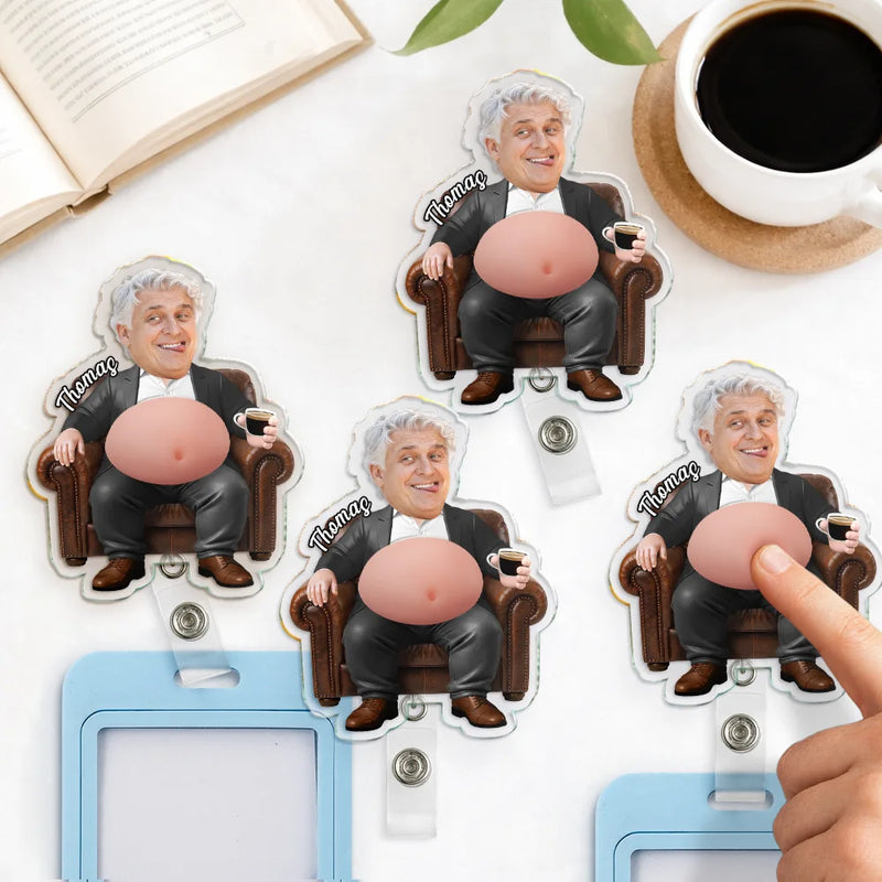 Gift For Colleagues,Humorous,Custom Photo,Cut-Face Photo - Custom Photo Funny Belly Office Squad - Personalized Squishy Badge Reel