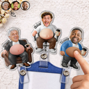 Gift For Colleagues,Humorous,Custom Photo,Cut-Face Photo - Custom Photo Funny Belly Office Squad - Personalized Squishy Badge Reel