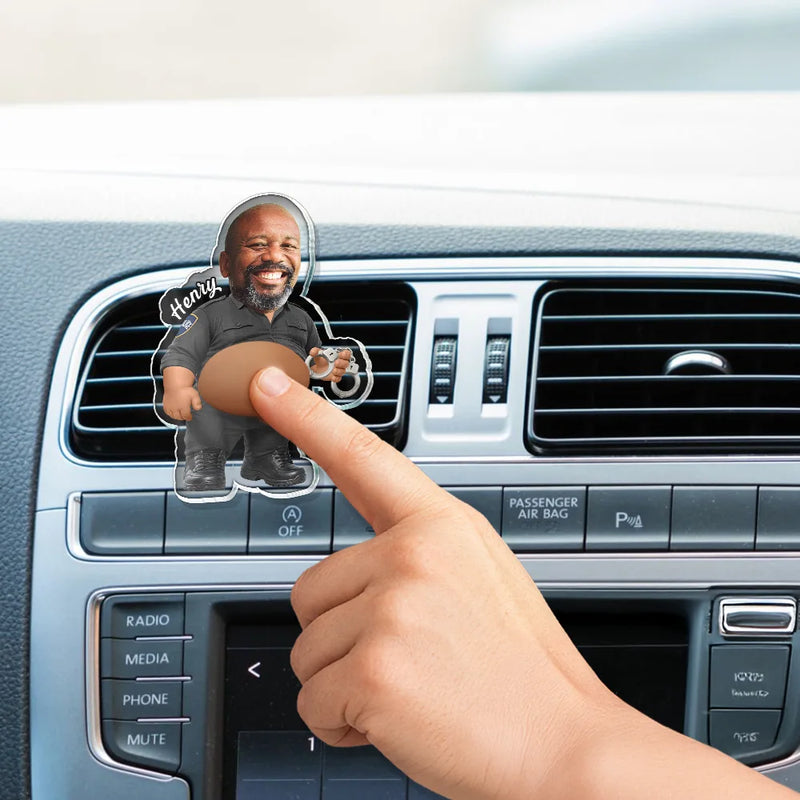 Humorous,Officer,Custom Photo,Cut-Face Photo - Custom Photo Funny Belly Police Officer On Duty - Personalized Squishy Acrylic Car Vent Clip