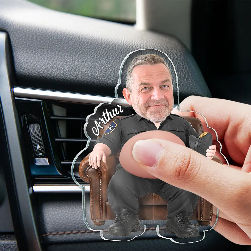 Humorous,Officer,Custom Photo,Cut-Face Photo - Custom Photo Funny Belly Police Officer On Duty - Personalized Squishy Acrylic Car Vent Clip