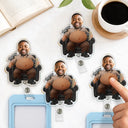 Humorous,Officer,Custom Photo,Cut-Face Photo - Custom Photo Funny Belly Police Officer On Duty - Personalized Squishy Badge Reel
