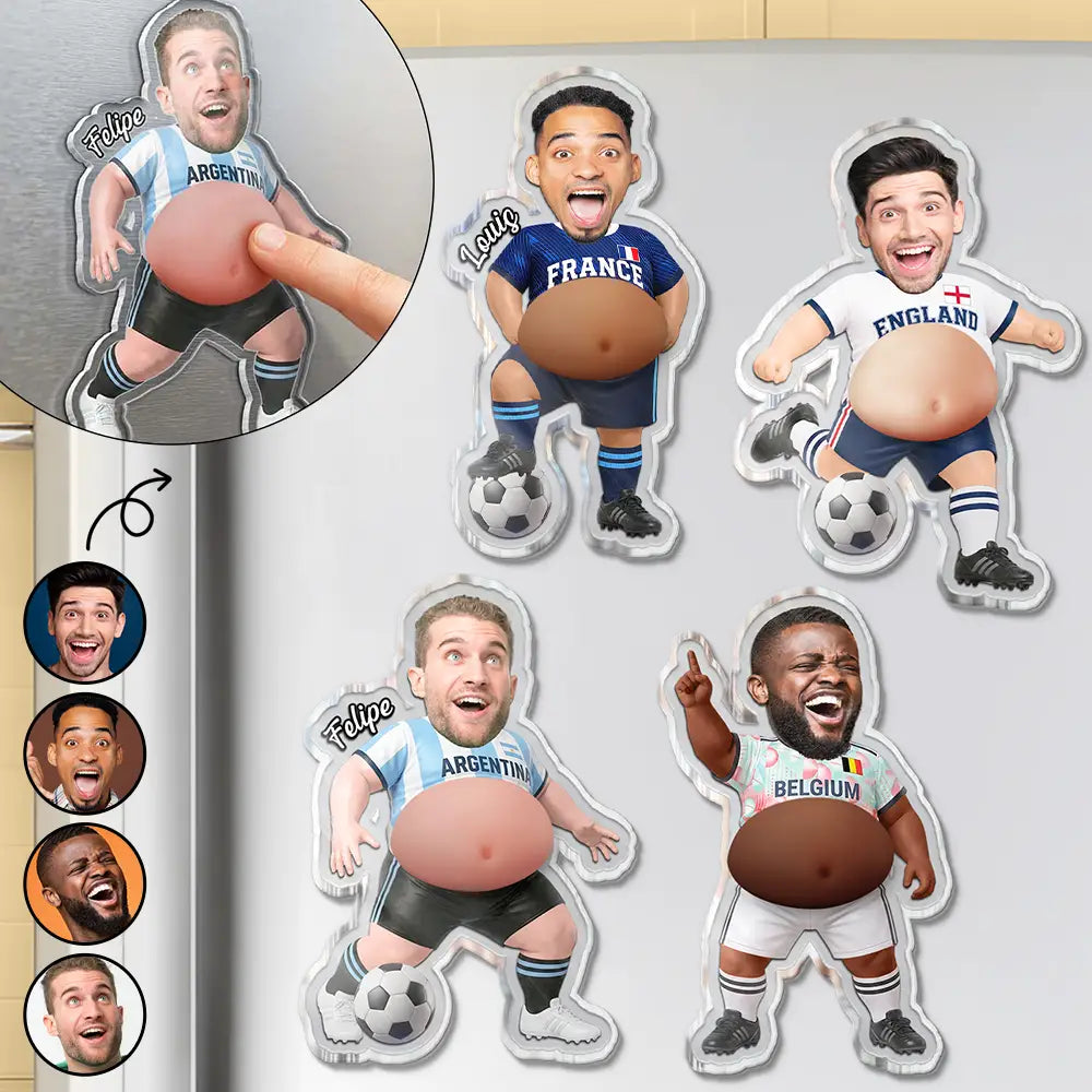 Custom Photo Funny Belly Score A Goal - Personalized Squishy Acrylic Fridge Magnet