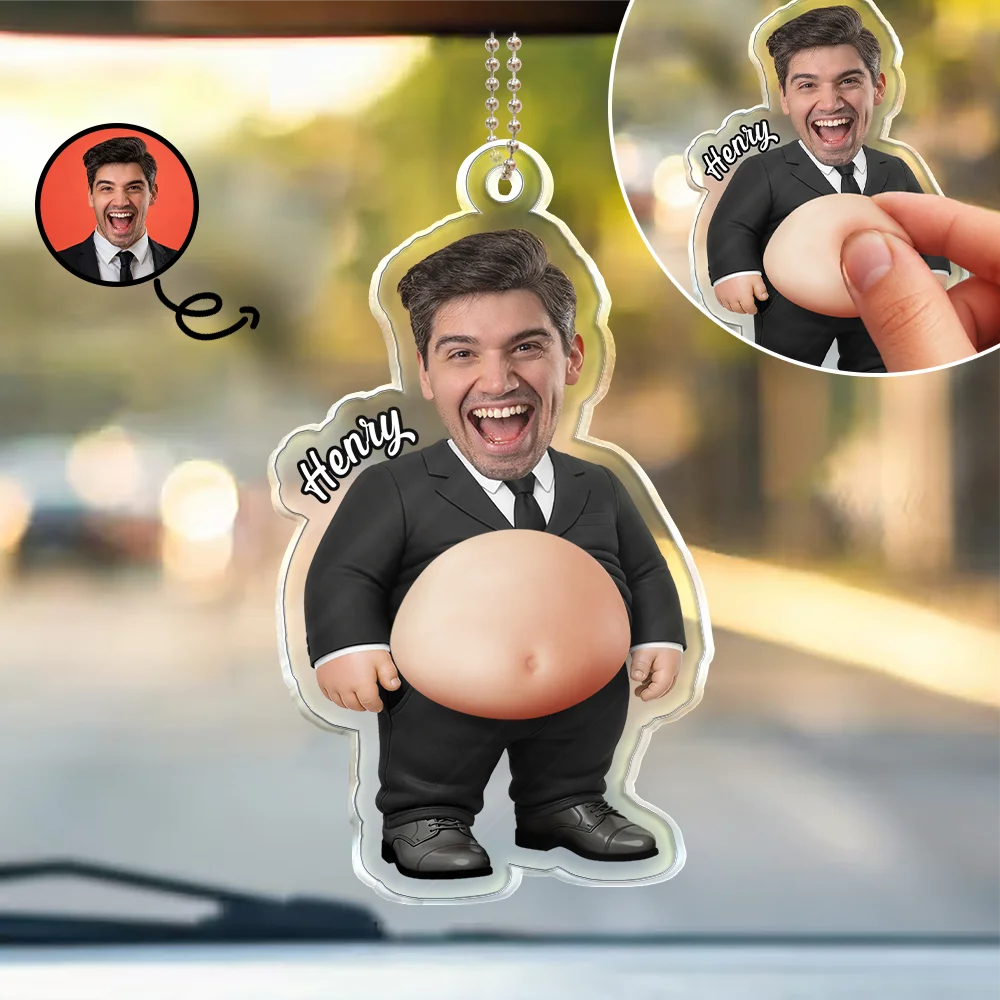 Custom Photo Funny Belly Teacher On Duty - Personalized Squishy Acrylic Car Hanger