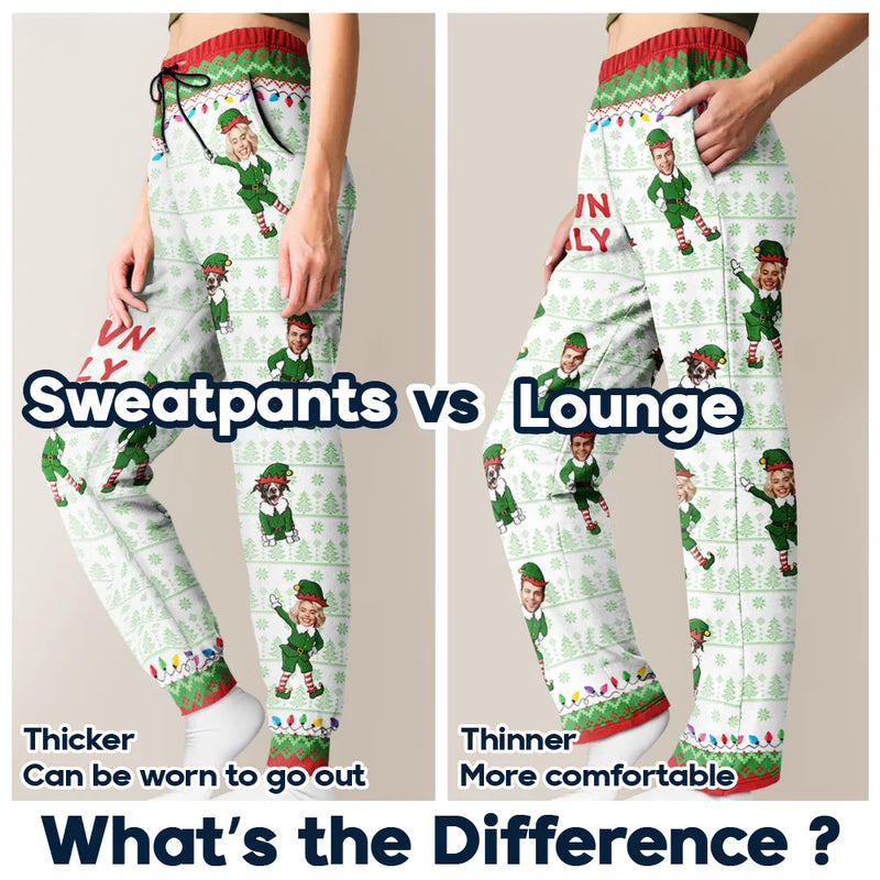 Family,Parents,Gift For Grandparents,Gift For Kids,Gift For Grandkids,Pet Lovers,Dog Lovers,Christmas,Custom Photo - Custom Photo Funny Christmas Elf Family Face Cut - Personalized Pajama Pants