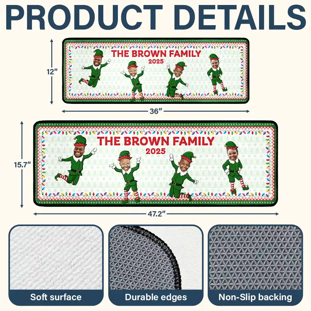 Family,Parents,Gift For Grandparents,Gift For Kids,Gift For Grandkids,Pet Lovers,Dog Lovers,Christmas,Custom Photo - Custom Photo Funny Christmas Elf Family Face Cut - Personalized Runner Rug