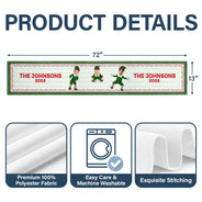 Family, Parents, Gift For Grandparents, Happy, Christmas - Custom Photo Funny Christmas Elf Family Face Cut - Personalized Table Runner