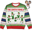 Christmas,Family,Parents,Gift For Grandparents,Gift For Kids,Funny,Custom Photo - Custom Photo Funny Christmas Elf Family Face Cut - Personalized Unisex Ugly Sweater