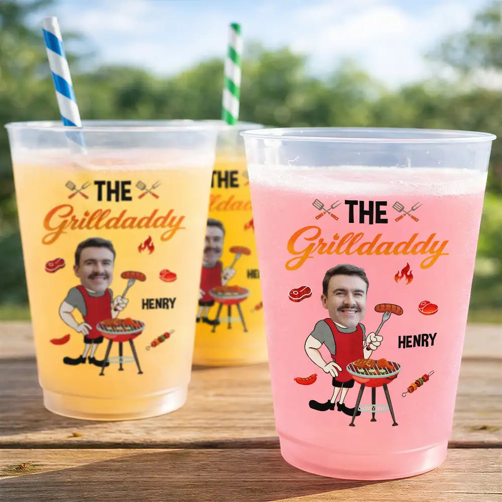 Custom Photo Funny Dad Grandpa Grill Master - Personalized Frosted Cup ...