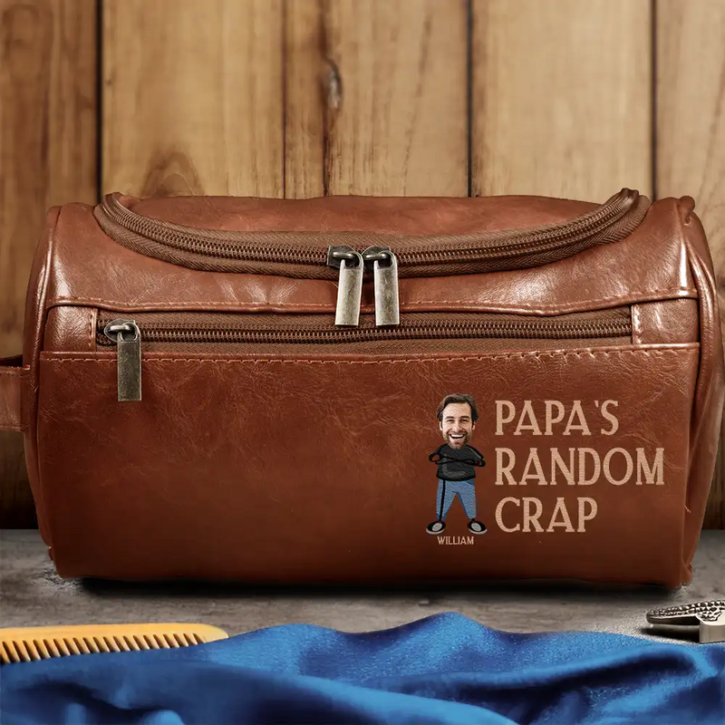 Gift For Father - Custom Photo Funny Dad Papa Uncle Random Thing - Personalized Leather Toiletry Bag