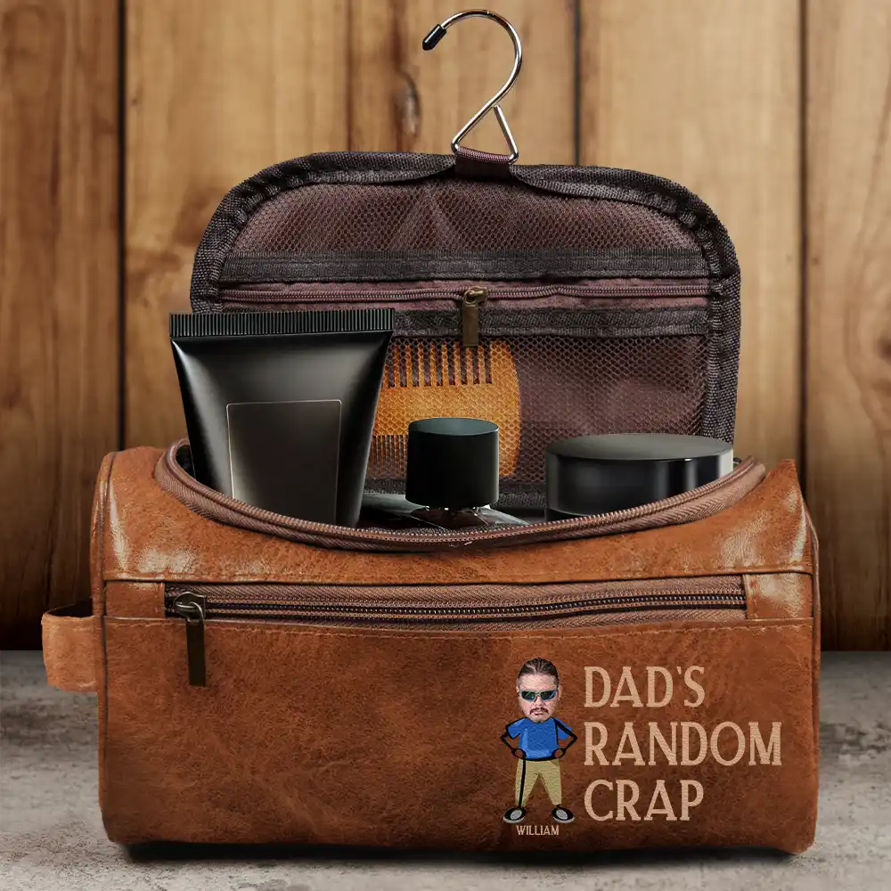 Gift For Father - Custom Photo Funny Dad Papa Uncle Random Thing - Personalized Leather Toiletry Bag