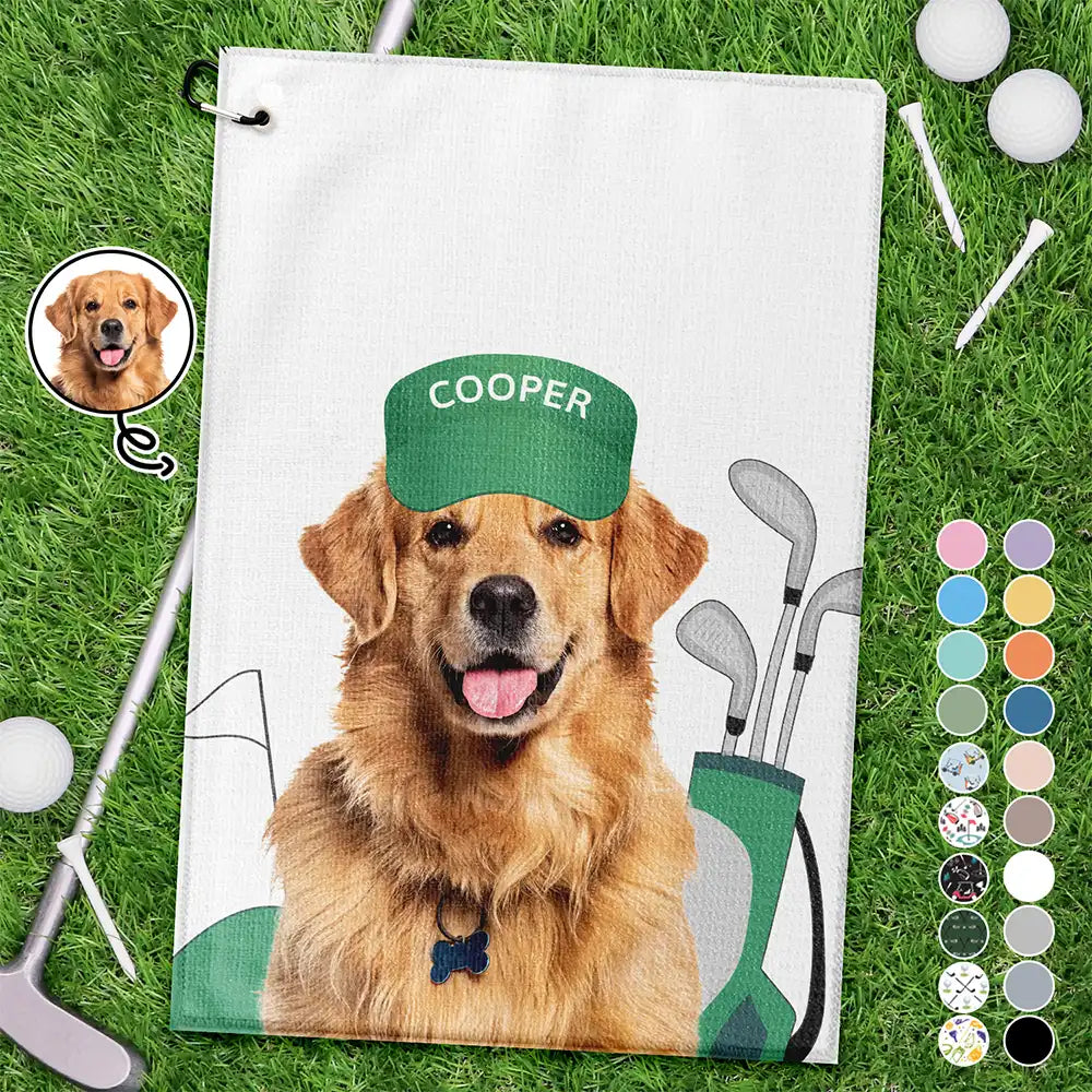 Happy, Golf, Gift For Men, Gift For Husband, Dog Lovers, Pet Lovers, Gift For Yourself - Custom Photo Funny Dog Cat - Personalized Golf Towel