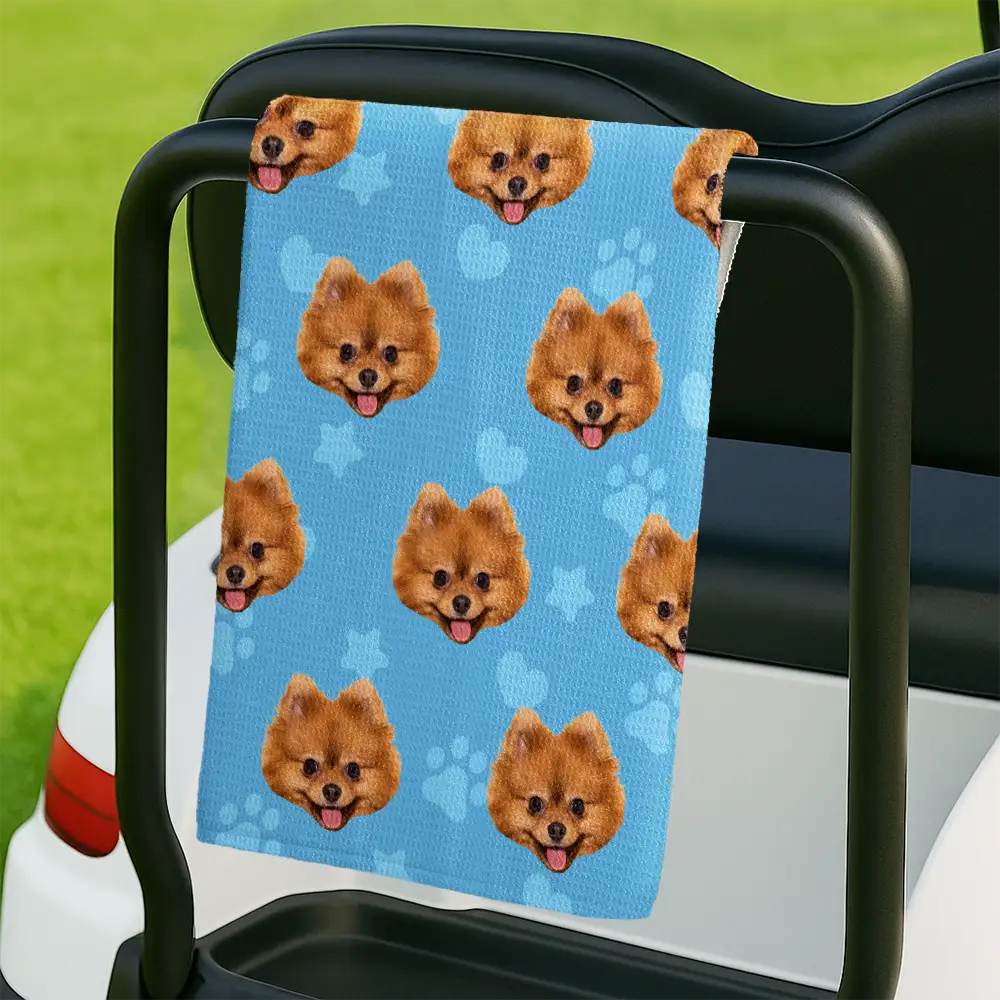 Happy, Golf, Gift For Men, Gift For Husband, Dog Lovers, Pet Lovers, Gift For Yourself - Custom Photo Funny Dog Cat Kid - Personalized Golf Towel